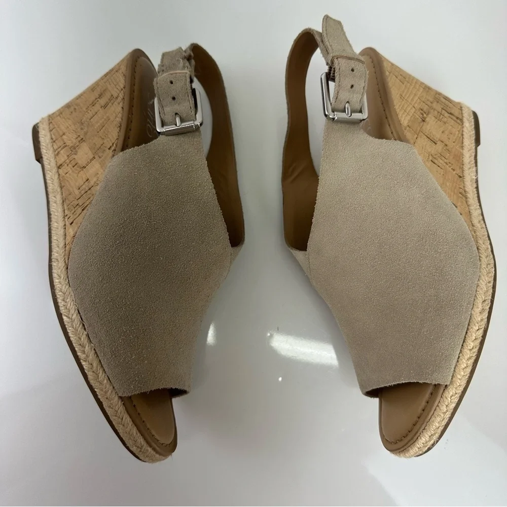 Franco Sarto Julien suede wedge Sandal Taupe Espadrilles 9.5 casual boho western